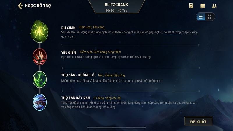Bảng bổ trợ đi support của Blitzcrank