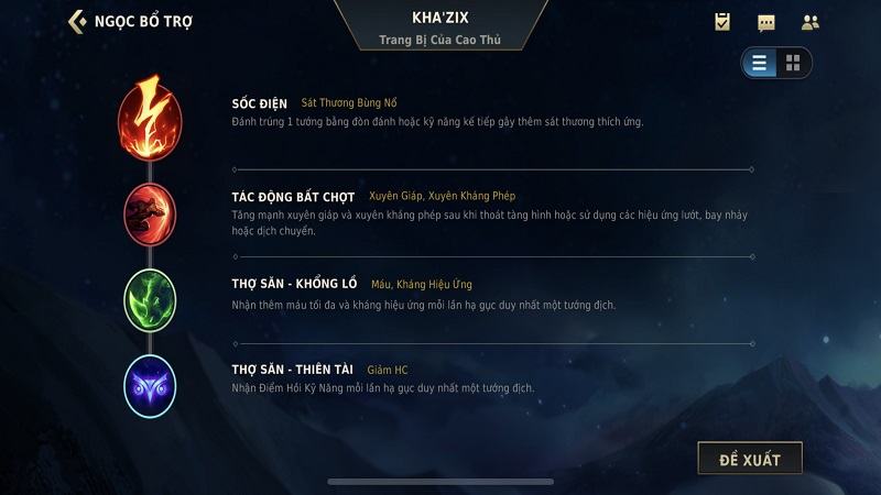 Bảng bổ trợ mạnh của Kha’Zix