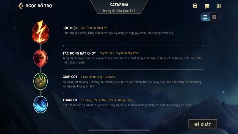 Bảng bổ trợ mạnh của Katarina