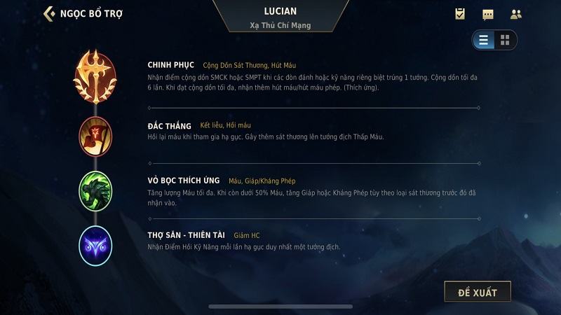 Bảng bổ trợ Carry của Lucian
