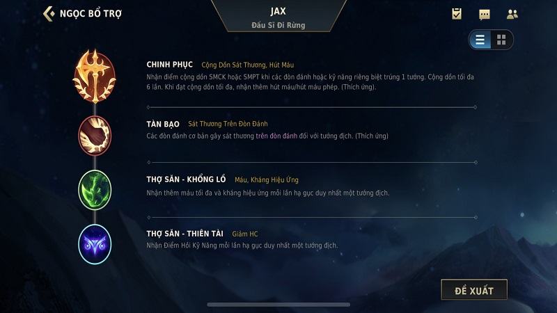 Bảng bổ trợ đường baron của Jax