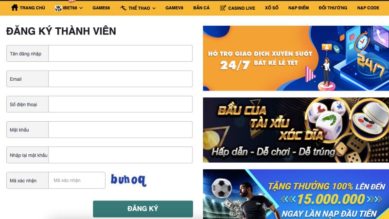 Giao diện đăng ký đơn giản