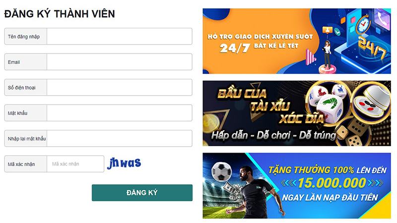 Giao diện mở tài khoản tại ibet68