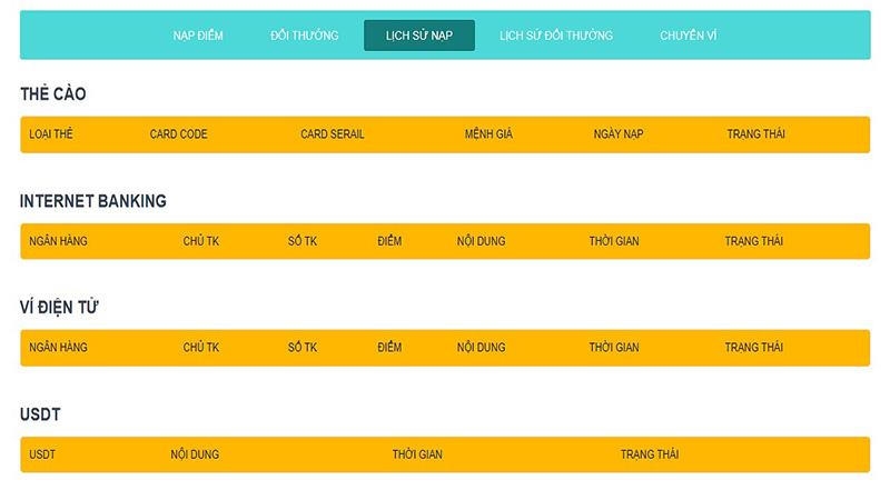 Hệ thống lịch sử nạp rút thuận tiện cho mọi người kiểm tra