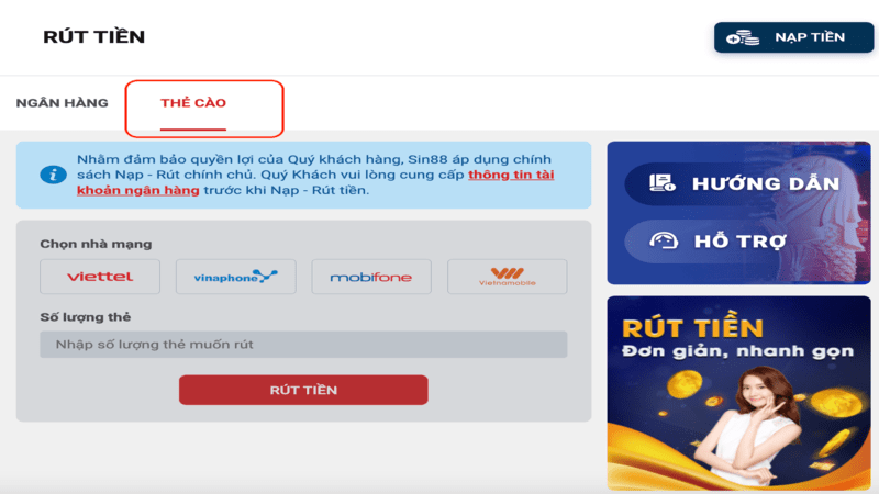 Phương thức rút tiền qua thẻ cào điện thoại tại Ibet68